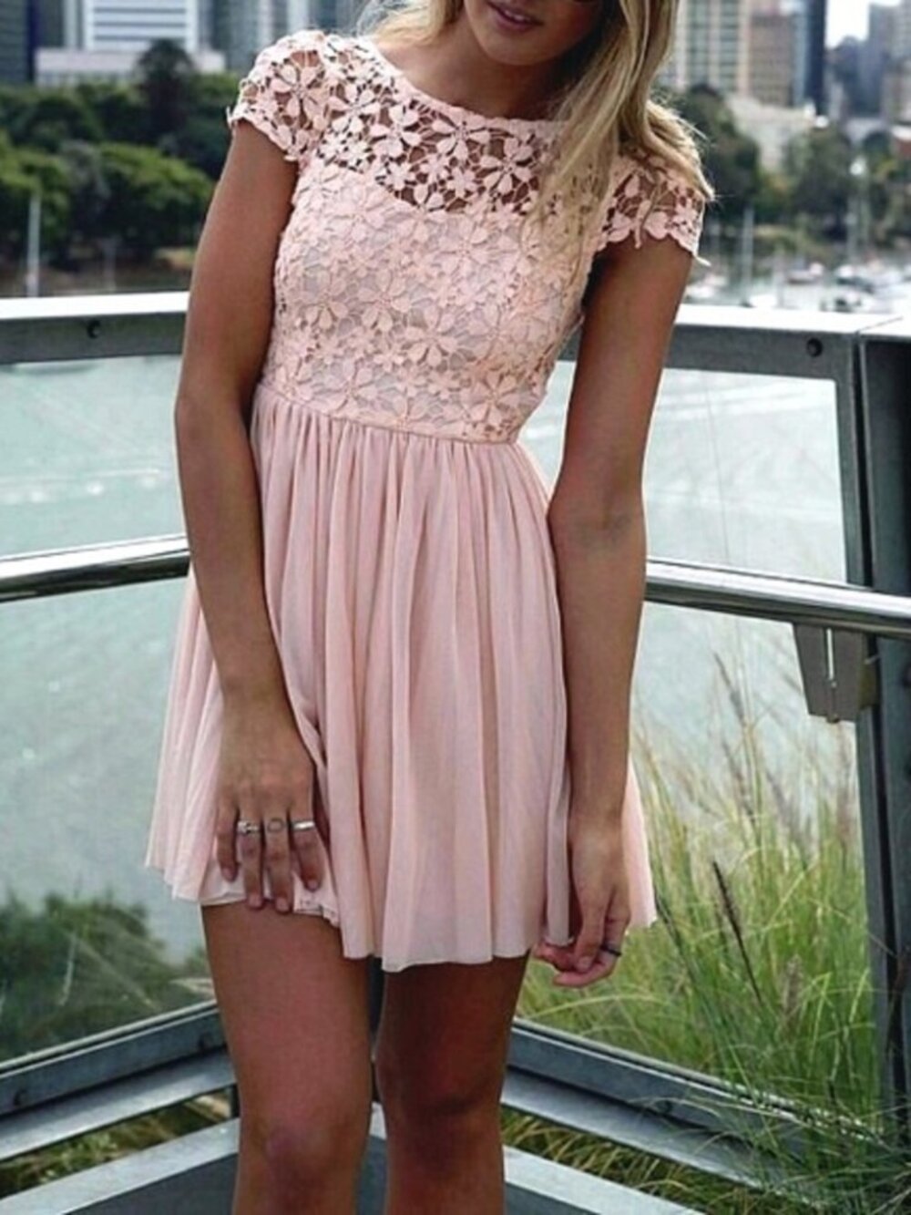 Lavender Crochet Top with Mesh Skirt Zip Back Lined Onayaya Dress Size M